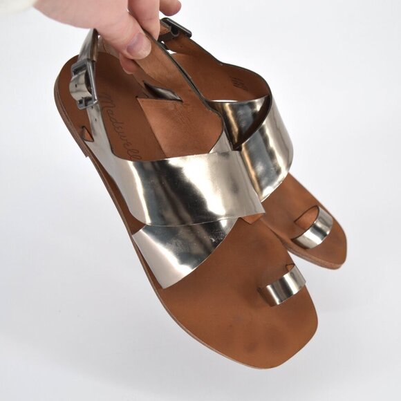Madewell Toe Ring Crossover Leather Sandals Slingback Flats Silver Women's 7.5 - Picture 2 of 7